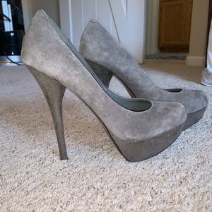 Grey metallic platform heels